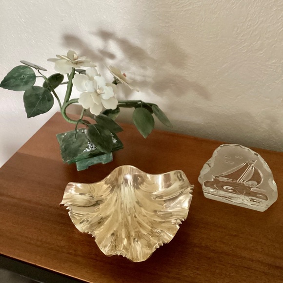 Ben Seibel Style Brass Fluted Clam Shell Footed Trinket Bowl MCM Vintage EUC